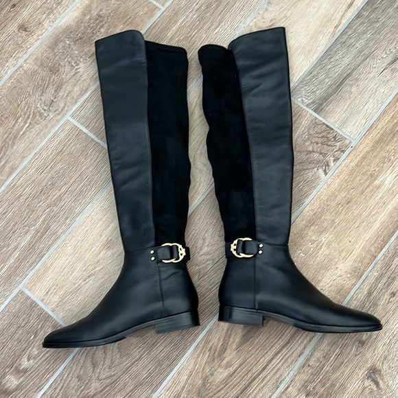 Tori Burch Leather and suede over the knee boots with gold hardware - Picture 3 of 8